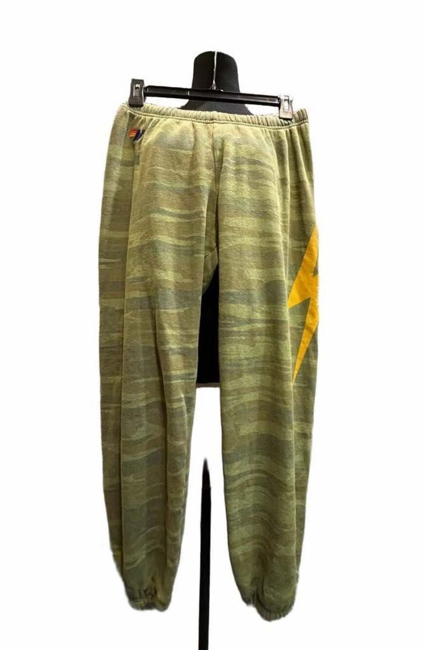 822 Aviator Nation Camo Lightning Bolt Sweatpants Green